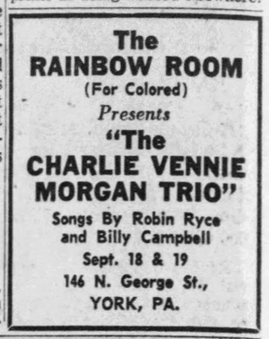 Advertisement for a jazz concert at the Rainbow Room in York, Pennsylvania.