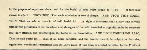 1922 Harrisburg Cemetery deed restricts burial to whites only.