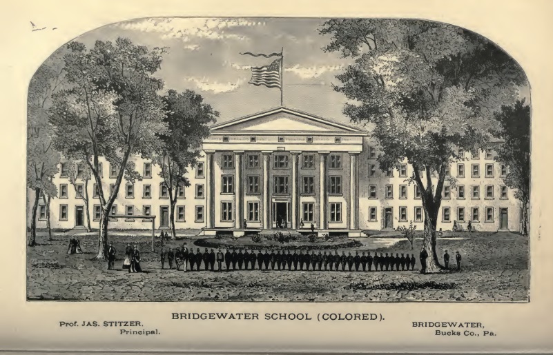 Engraved image of the main hall of Bridgewater School in Bristol, Bucks County.