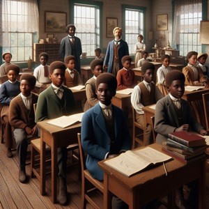 African American students in a 19th century schoolroom.