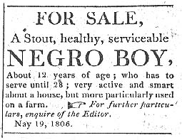 1806 advertisement for a 12 year-old Negro boy.