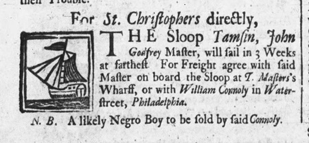 1735 Philadelphia advertisement for an enslaved boy.