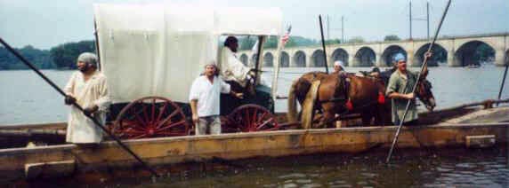 Re-enactment of the Harris-Kelso ferry in operation, July 4, 2000.  (Fred Kelso photo)