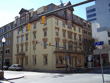 Modern photo of the historic Lochiel Hotel at Third and Market streets in Harrisburg.