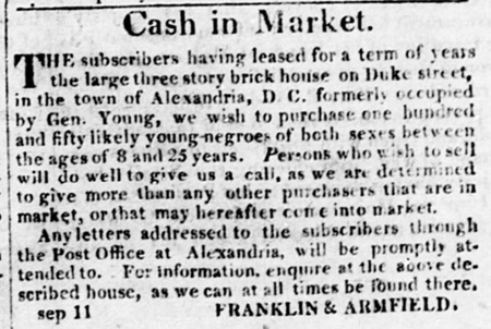 First Franklin & Armfield advertisement, 1828.