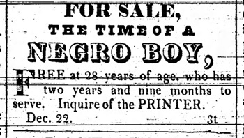 1830 1830 Adams County ad selling an enslaved man.