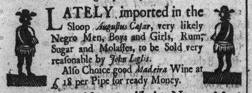 August 1734 ad from John Inglis of Philadelphia to sell enslaved young men and women.