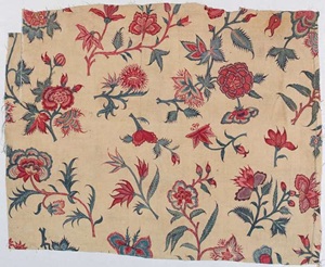 Textile fragment with a printed floral design.