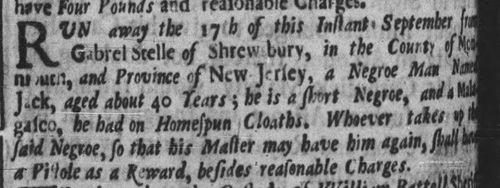 September 1726 Fugitive Slave ad from New Jersey.