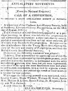 Call for a state anti-slavery convention.